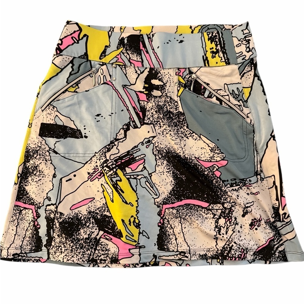 Jamie Sadock Colorful Abstract Print Flat Front Mini Skirt With Pockets Size S